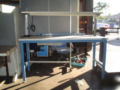 Electronic and shop workbench w/ power strip and light