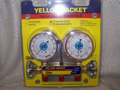 Yellow jacket 2-valve w/red/blue gauges R134A/404A/507