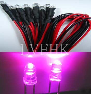 50P 12VDC pre wired super bright 3MM pink led 10,000MCD