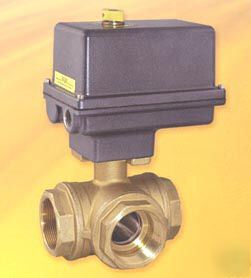 Electric actuated brass 3 way ball valve 1 1/2