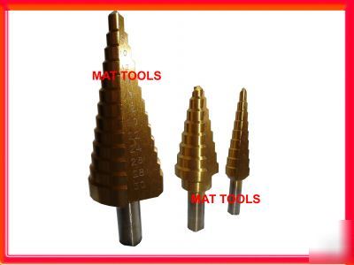 3 pc step / cone drill set tin ( lathe sheet metal work