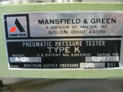 Mansfield & green/ ametek pneumatic pressure tester