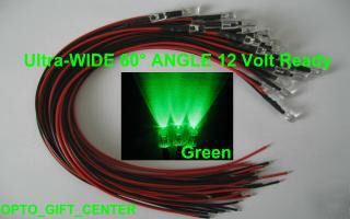 New 10PCS 12V wired 5MM green led wide viewing f/ship
