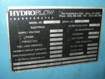 Hydroflow-300GPM filtering metal shaving system hvf-30B