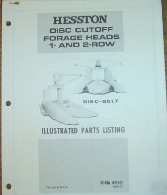 Hesston disc cutoff forage heads 1&2 row parts catalog
