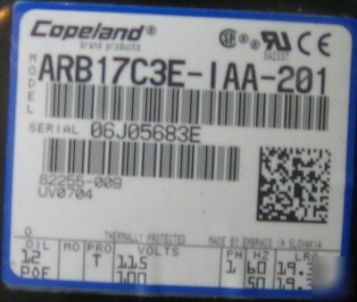 Copeland compressor ARB17C3E R134A 115V damaged