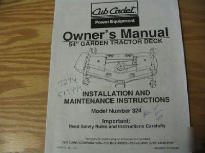 Cub cadet 54 inch garden tractor deck owners manual 324