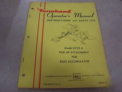 Farmhand bale accumulator pickup attachment manual