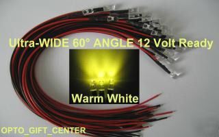 New 30PCS 12V wired 5MM warm white led wide viewing f/s