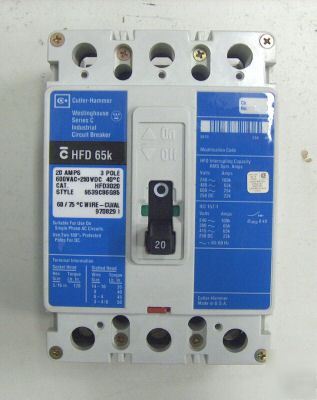 Cutler-hammer circuit breaker HFD3020 20A 3P hfd 65K 