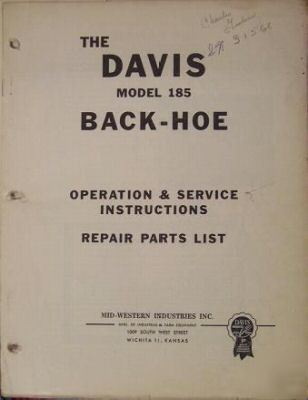 1957 massey ferguson - davis 185 backhoe manual