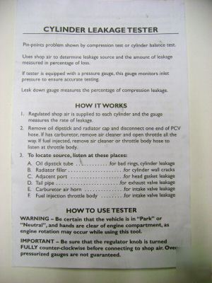 Cylinder leakage tester - made in usa - barely used 
