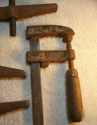 Lot of 5 large machinist assorted clamps, tools