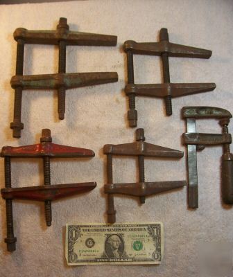 Lot of 5 large machinist assorted clamps, tools