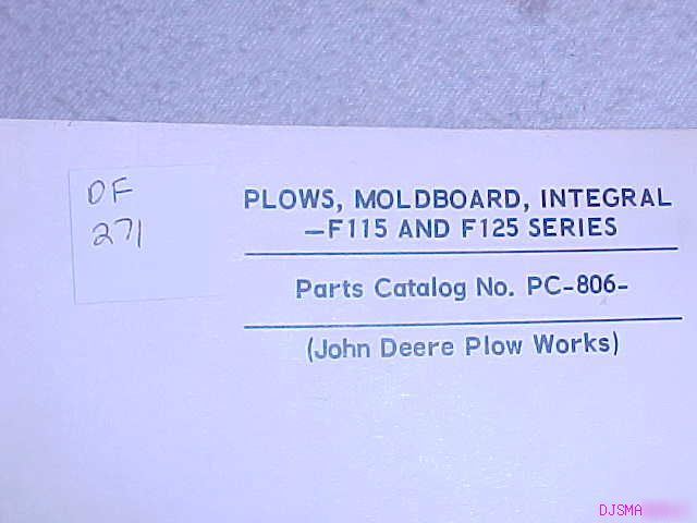 John deere F115 F125 plow moldboard parts catalog
