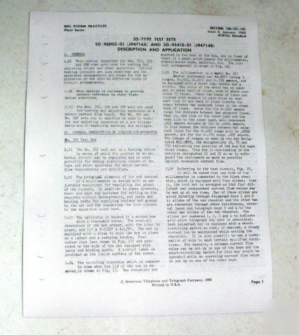 Western electric bell tele 35D 35E 35F test set manual