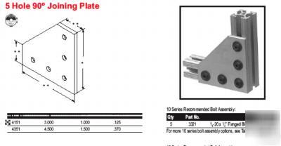 #4351 5-hole 90DEG. joining plate(80/20 inc)alum. ext.