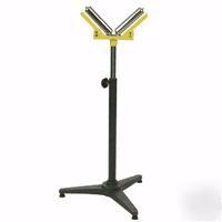 Roller stand holds pipes and lumber