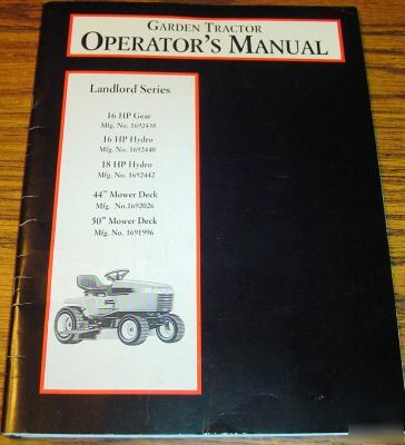 Simplicity landlord lawn tractor operator's manual book