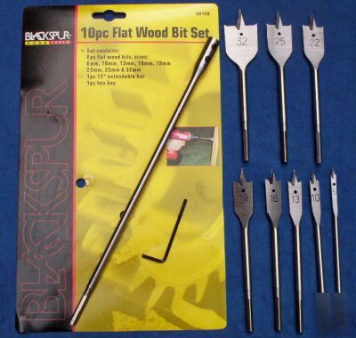 New 10PC flat wood drill bit set with 12