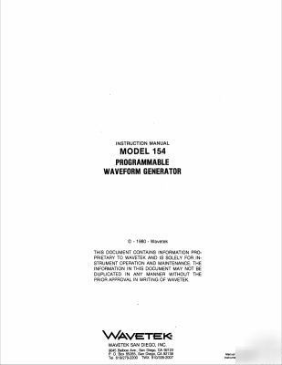 Wavetek model 154 operation & service manual