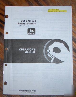 261 272 mower for john deere operator's manual