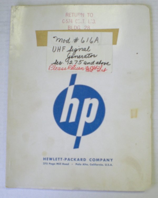 Hp model 616A uhf signal generator instruction manual