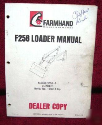 Farmhand 258 loader operator's parts manual