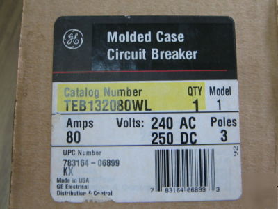 Circuit breaker ge 80A 240V 3 pole cat#TEB132080WL