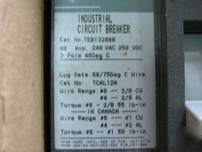 Circuit breaker ge 80A 240V 3 pole cat#TEB132080WL