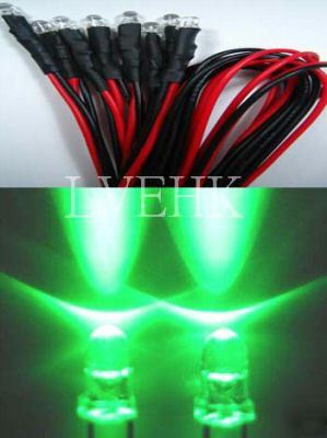 10P 12VDC prewired super bright green led 3MM 15,000MCD