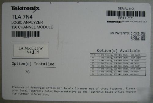 Tektronix TLA7N4 tla 7N4 logic analyzer with option 7S