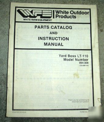 White yard boss lt-110 lawn tractor op & parts manual 