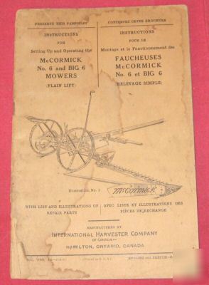 1925 mccormick-deering 6 and big 6 mower owner's manual