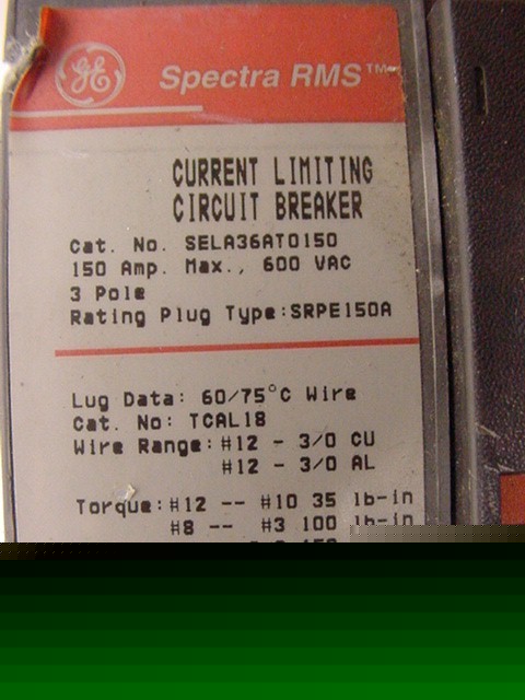 Ge spectra rms cur lim breaker 3 pole 150 amp 600 vac