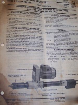 Aro series 3 electra feed drill model FE033A21AA
