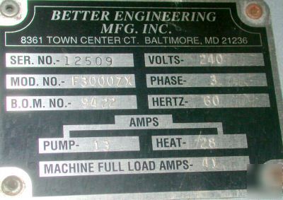 Very nice best engineering parts washer model F3000 zx