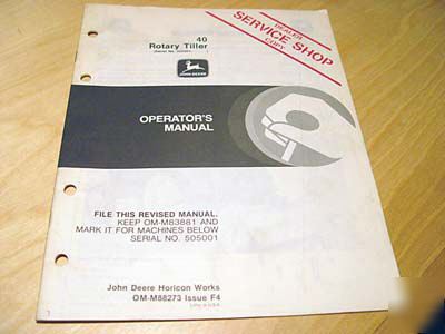 John deere 40 tiller operator's manual 850 950 tractor