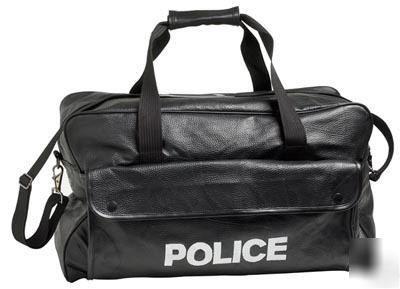 Handsewn pebble grain genuine leather duffle bag police