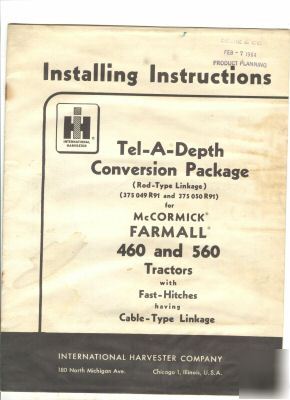 Farmall 460,560 tel-a-depth conversion pkg. manual 